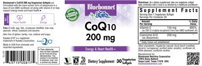 Photo of the Bluebonnet CoQ10 200 mg label