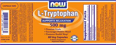 Photo of the NOW L-Tryptophan 500 mg label