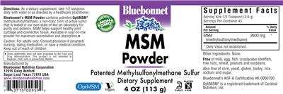 Photo of the Bluebonnet MSM Powder label