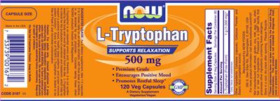 Photo of the NOW L-Tryptophan 500 mg label