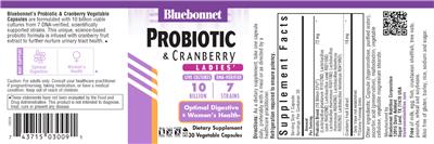 Photo of the Bluebonnet Probiotic & Cranberry label