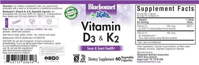 Photo of the Bluebonnet Vitamin D3 & K2 label