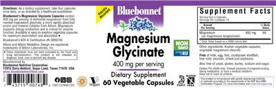 Photo of the Bluebonnet Magnesium Glycinate 400 mg label