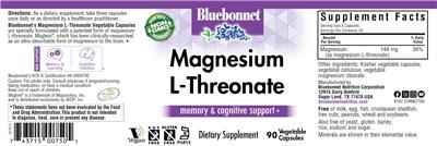 Photo of the Bluebonnet Magnesium L-Threonate label