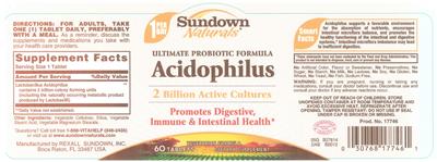 Photo of the Sundown Naturals Acidophilus label