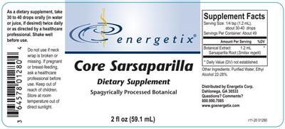 Photo of the Energetix Core Sarsaparilla label