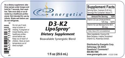 Photo of the Energetix D3-K2 LipoSpray label