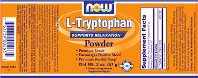 Photo of the NOW L-Tryptophan Powder label