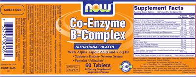 Photo of the NOW Co-Enzyme B-Complex With Alpha Lipoic Acid And CoQ10 label