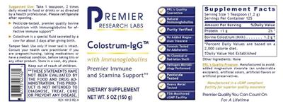 Photo of the Premier Research Labs Colostrum-IgG label
