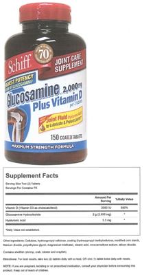 Photo of the Schiff Glucosamine HCl 2,000 mg Plus Vitamin D label