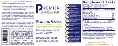 Photo of the Premier Research Labs EPA/DHA Marine label