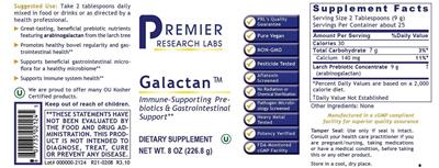 Photo of the Premier Research Labs Galactan label