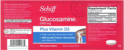 Photo of the Schiff Glucosamine HCl 2000 mg Plus Vitamin D3 label