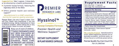 Photo of the Premier Research Labs Hyssinol label