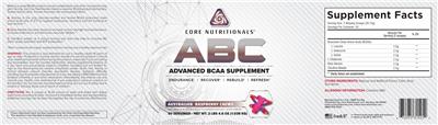 Photo of the Core Nutritionals ABC Australian Raspberry Chews label