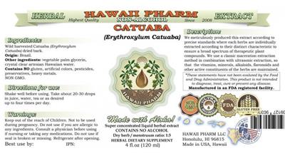 Photo of the Hawaii Pharm Catuaba Non-Alcohol label