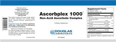 Photo of the Douglas Laboratories Ascorbplex 1000 Non-Acid Ascorbate Complex label