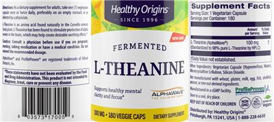 Photo of the Healthy Origins L-Theanine 100 mg label
