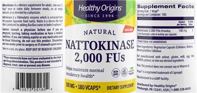 Photo of the Healthy Origins Nattokinase 2,000 FUs 100 mg label