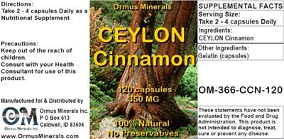 Photo of the Ormus Minerals Ceylon Cinnamon label