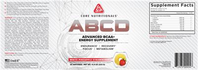 Photo of the Core Nutritionals ABCD White Pineapple Strawberry label