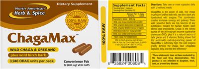 Photo of the North American Herb & Spice ChagaMax label