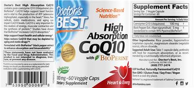 Photo of the Doctor's Best High Absorption CoQ10 100 mg label