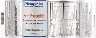 Photo of the Metagenics Fem Essentials label