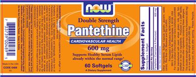 Photo of the NOW Double Strength Pantethine 600 mg label