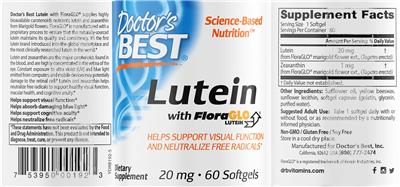 Photo of the Doctor's Best Lutein with FloraGLO Lutein 20 mg label