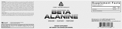 Photo of the Core Nutritionals Beta Alanine label