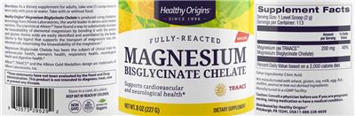 Photo of the Healthy Origins Magnesium Bisglycinate Chelate label