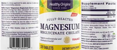 Photo of the Healthy Origins Magnesium Bisglycinate Chelate label