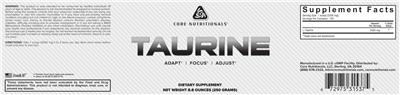 Photo of the Core Nutritionals Taurine label