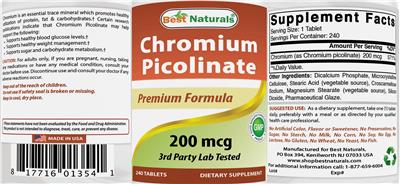 Photo of the Best Naturals Chromium Picolinate 200 mcg label