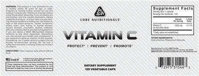 Photo of the Core Nutritionals Vitamin C label