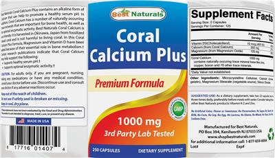 Photo of the Best Naturals Coral Calcium Plus 100 mg label