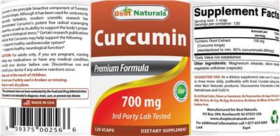 Photo of the Best Naturals Curcumin 700 mg label
