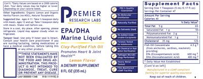 Photo of the Premier Research Labs EPA/DHA Marine Liquid Lemon Flavor label