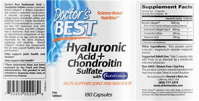 Photo of the Doctor's Best Hyaluronic Acid + Chondroitin Sulfate label