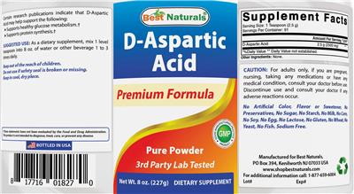 Photo of the Best Naturals D-Aspartic Acid Pure Powder label