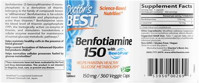 Photo of the Doctor's Best Benfotiamine 150 mg label