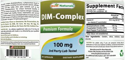 Photo of the Best Naturals DIM-Complex 100 mg label