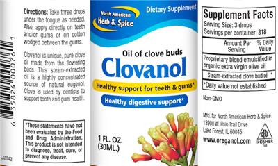 Photo of the North American Herb & Spice Clovanol label