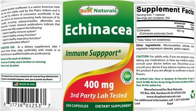 Photo of the Best Naturals Echinacea 400 mg label