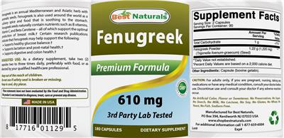 Photo of the Best Naturals Fenugreek 610 mg label