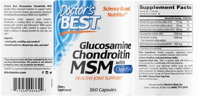 Photo of the Doctor's Best Glucosamine Chondroitin MSM with OptiMSM label