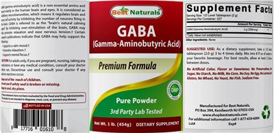 Photo of the Best Naturals GABA Pure Powder label
