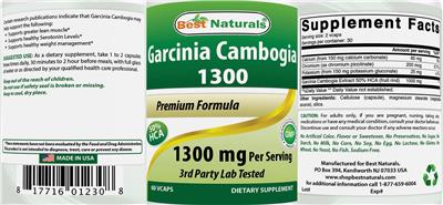 Photo of the Best Naturals Garcinia Cambogia 1300 mg label